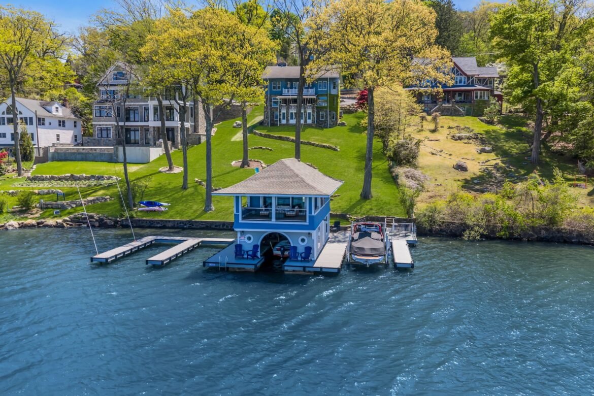 The home sits on 0.64 acres in a prime spot on the lake.