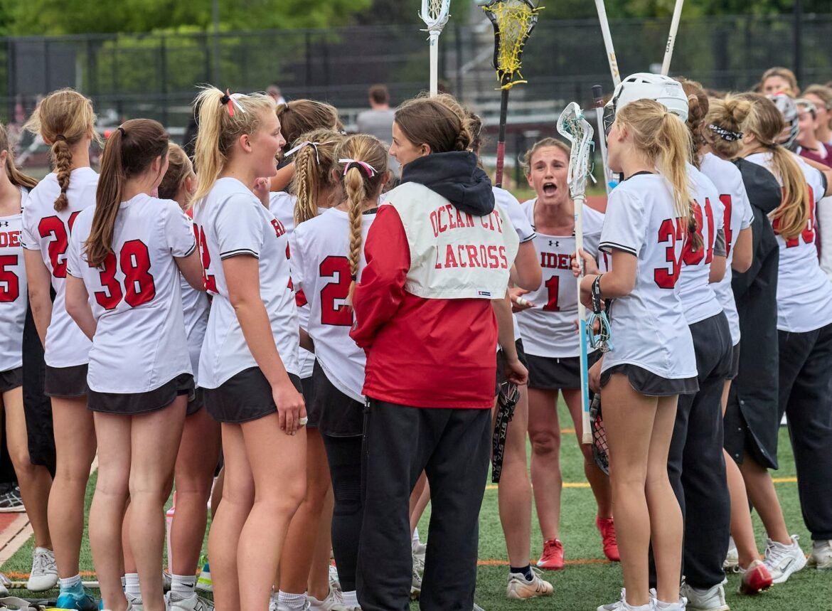 Ocean City celebrates defeating Red Bank Regional 10-9 after a girls lacrosse game at Red Bank Regional HS in Little Silver, NJ on Thursday, May 14, 2026