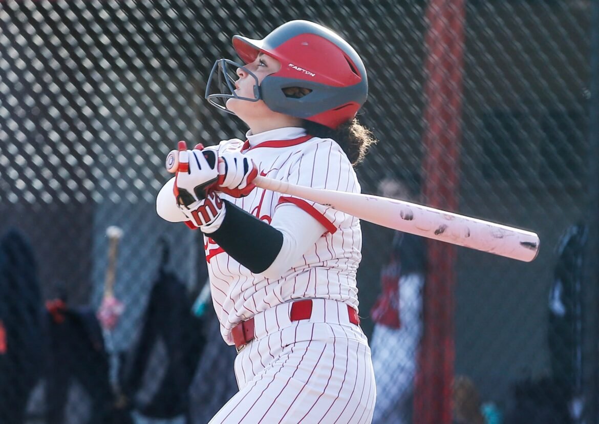 Janiah Hernandez (7) of Vineland puts the ball in play during the softball game between Vineland and Kingsway at Vineland High School in Vineland, NJ on 3/25/26.