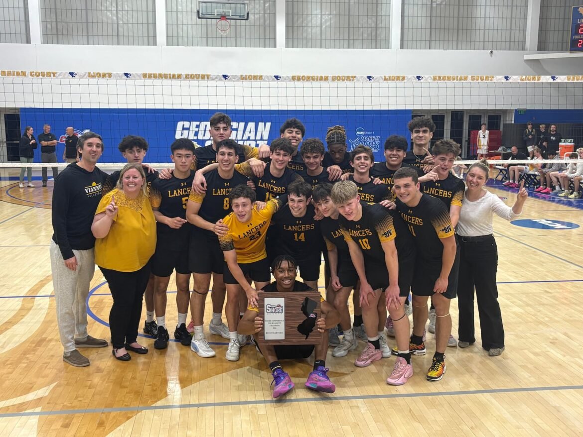 St. John Vianney celebrates winning its first-ever conference title in program history against Southern at Georgian Court University.