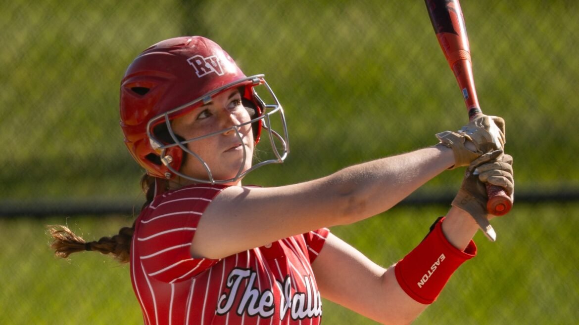 Ava Sweet (22) of Rancocas Valley takes a swing against Bordentown at Bordentown High School in Bordentown, NJ on Monday, April 27, 2026.