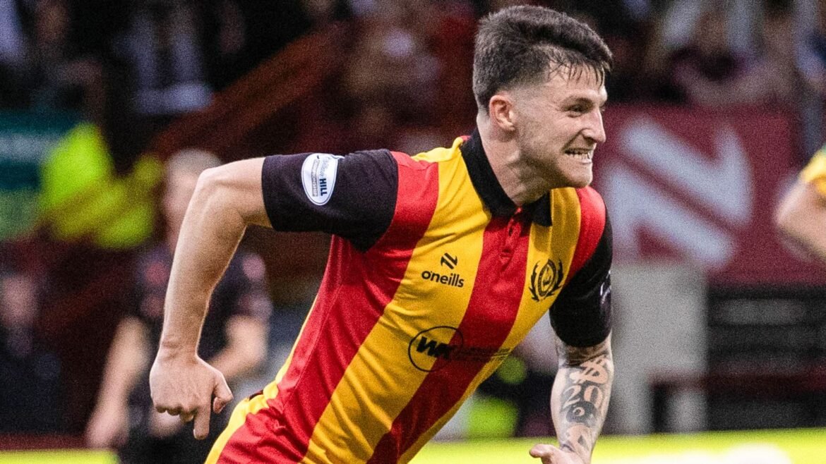 GLASGOW, SCOTLAND - MAY 21: Partick Thistle's Aidan Fitzpatrick celebrates after scoring to make it 1-1 during a William Hill Premiership Playoff Final First Leg match between Partick Thistle and St Mirren at The Wyre Stadium at Firhill, on May 21, 2026, in Glasgow, Scotland. (Photo by Alan Harvey / SNS Group)
