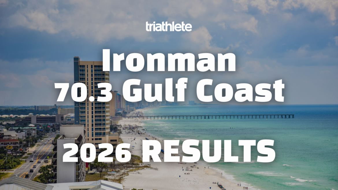 An image of the Gulf Coast with the words "Ironman 70.3 Gulf Coast 2026 results" written over it.