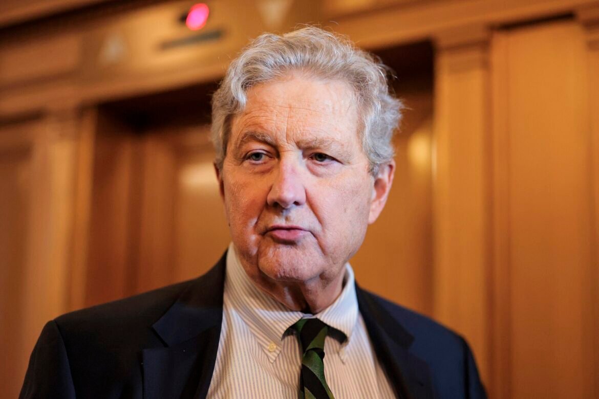 U.S. Sen. John Kennedy speaks to reporters during a vote at the U.S. Capitol on April 13, 2026. (Photo by Heather Diehl/Getty Images)