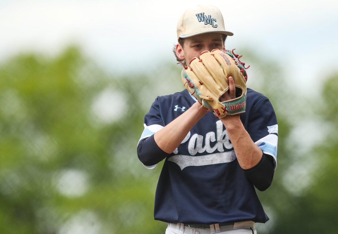 Kelly Morgan (3) of West Morris pitches during the baseball game between Chatham and West Morris at Chatham High School in Chatham, NJ on 5/11/26.