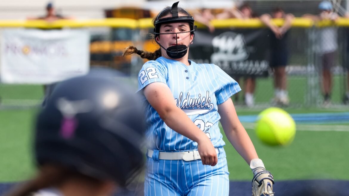 Abby Buser (22) of Waldwick pitches against Indian Hills during the softball NJSIAA North 1 Group 1 Sectional Final at Waldwick High School in Waldwick NJ on Friday, June 6, 2025.