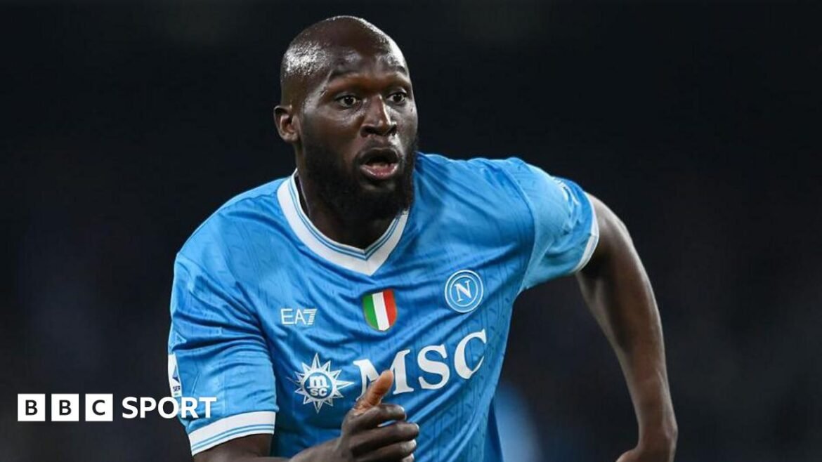 Romelu Lukaku running in a light blue Napoli shirt