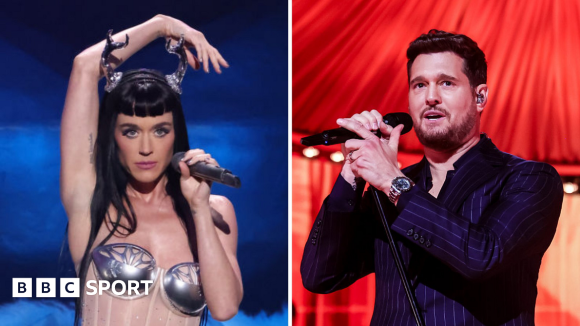 Graphic showing photos of Katy Perry and Michael Buble