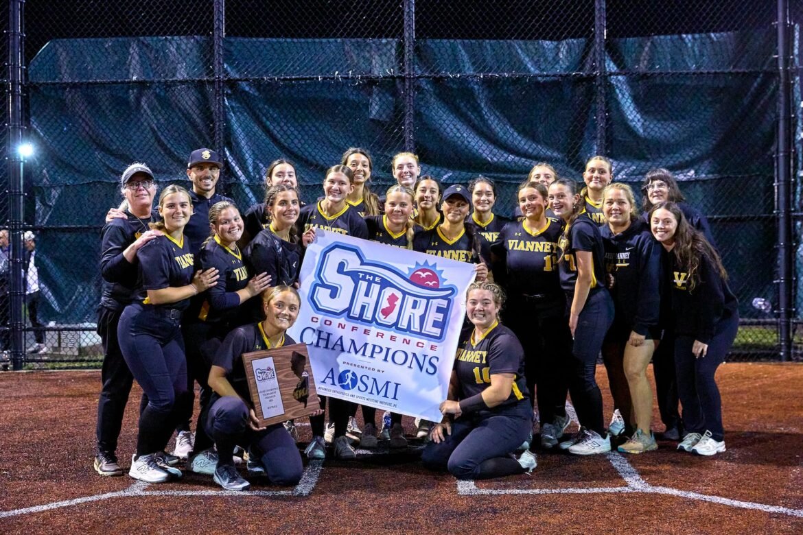 St. John Vianney celebrate winning the Shore Conference Tournament fChampionship against Donavan Catholic at Count Basie Park in Red Bank, NJ, May 21, 2026