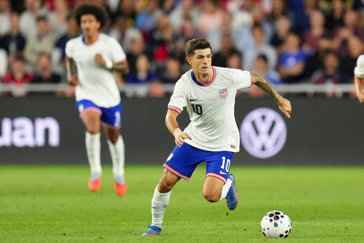 FILE - United States forward Christian Pulisic (10) controls the ball during a friendly soccer match against Japan, Tuesday, Sept. 9, 2025, in Columbus, Ohio. (AP Photo/Jeff Dean, File)
