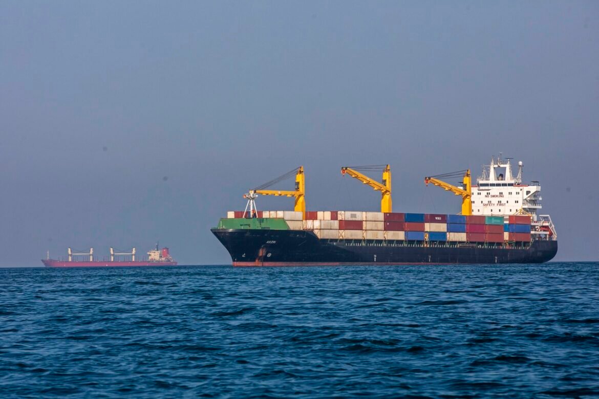 Ships anchored on May 16, 2026 in the Strait of Hormuz near Larak Island, Iran. (Photo by Majid Saeedi/Getty Images)