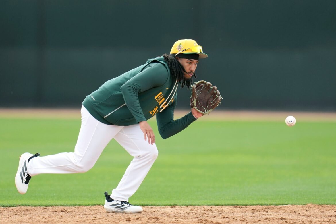 Former Rutgers star Joshua Kuroda-Grauer, seen here during spring training in February, made his MLB debut with the Athletics on Monday. (AP Photo/Ross D. Franklin)
