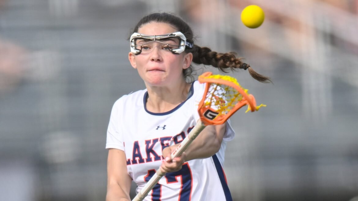Avery Reid (17) of Mountain Lakes scores a goal against Rumson-Fair Haven during the NJSIAA Group 1 girls lacrosse final at Ridge High School in Basking Ridge, NJ on Friday. June 13, 2025