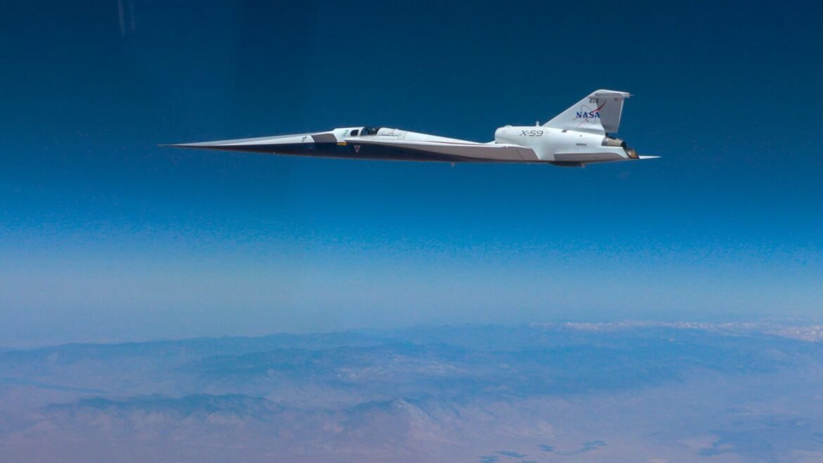 A sleek plane floats in the sky