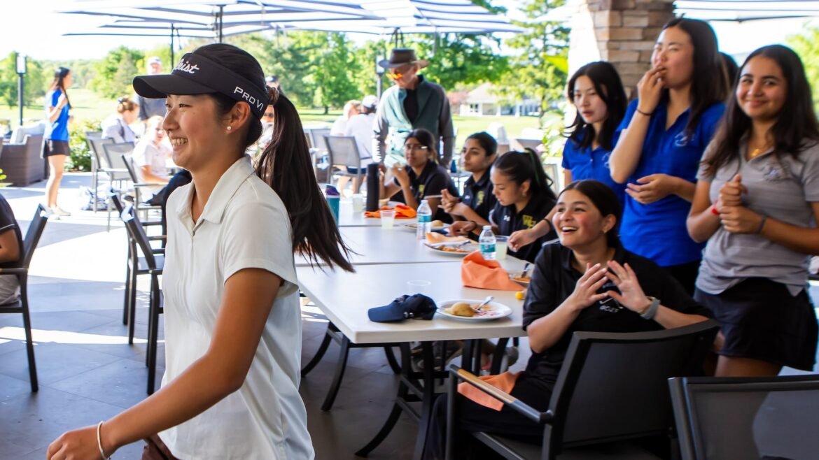 Angela Liang of Pingry is all smiles after winning the individual NJSIAA Girls Golf State Championship at Raritan Valley Country Club in Bridgewater, NJ on Tuesday, May 12, 2026.
