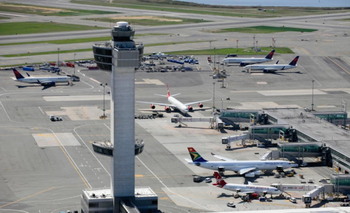The air traffic control tower rises above terminals at John F. Kennedy International Airport in New York, April 20, 2010.