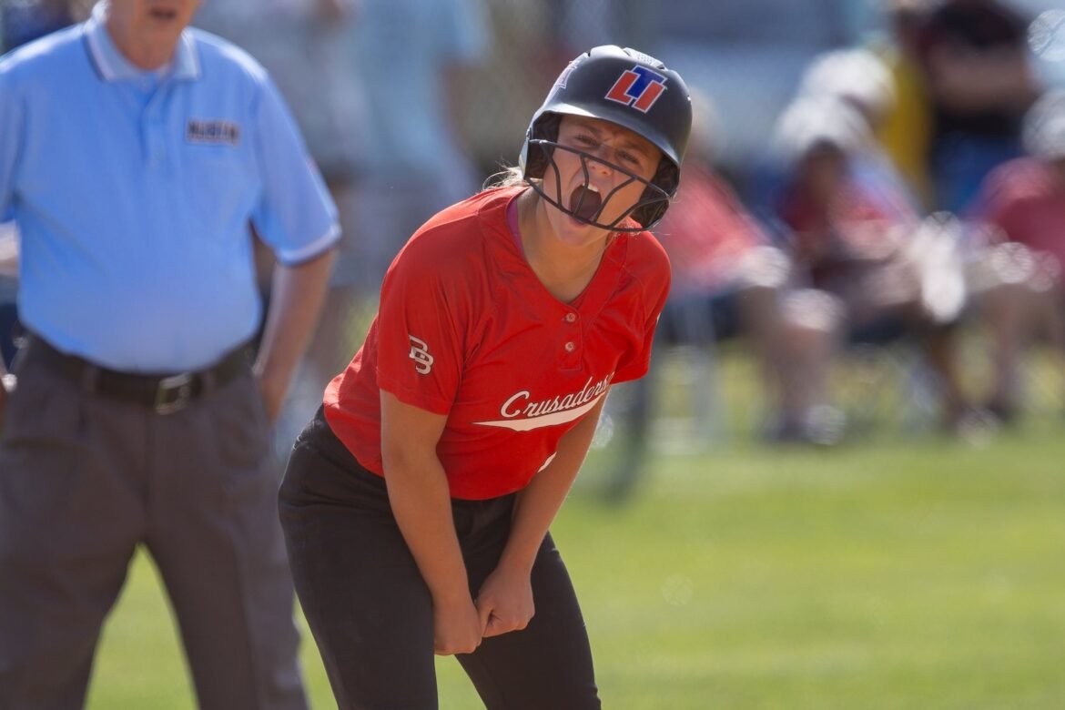 Isabella Marusiak (11) of Bound Brook celebrates another run during an NJSIAA South/Central Group 1 Semifinal against Pennsville at Pennsville High School in Pennsville, NJ on Monday, June 8, 2026.