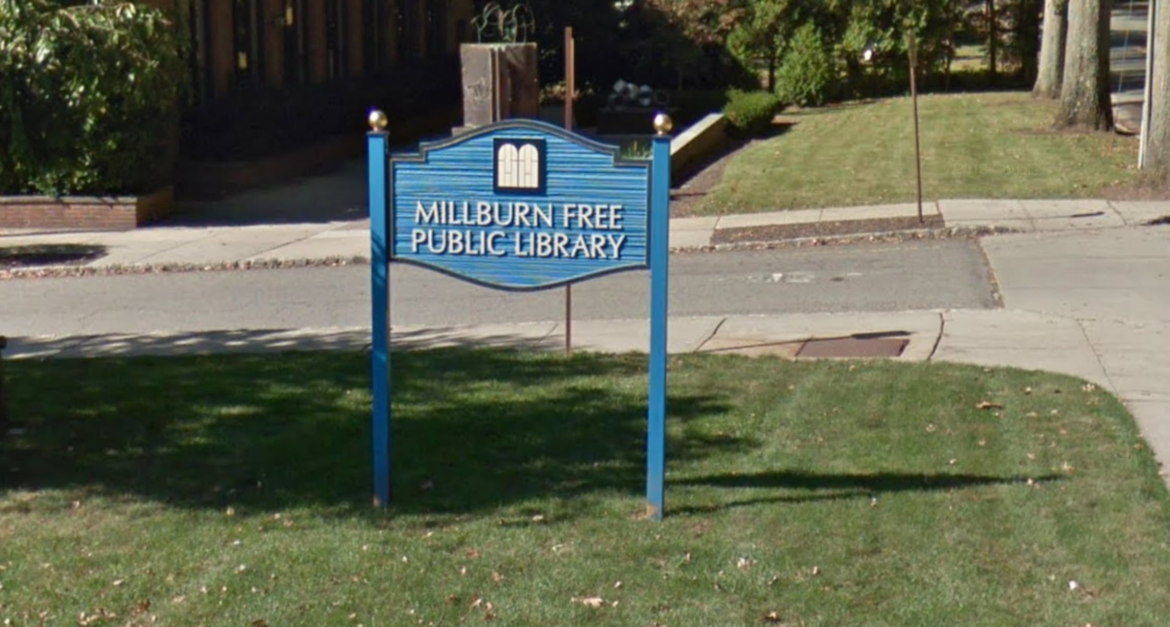 The sign for the Millburn Free Public Library.