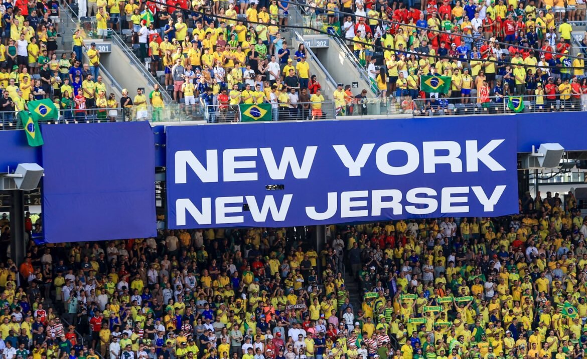 The scene inside the stadium formerly known as MetLife during the first half of New Jersey’s opening World Cup match between Brazil and Morocco, Saturday, June 13, 2026 at the newly renamed New York/New Jersey Stadium in East Rutherford, N.J.
