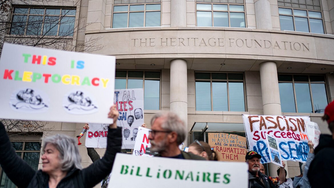 Protesters outside the Heritage Foundation.