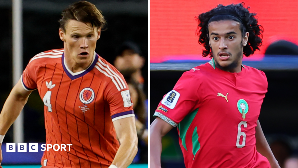 Scotland's Scott McTominay and Morocco's Ayyoub Bouaddi 