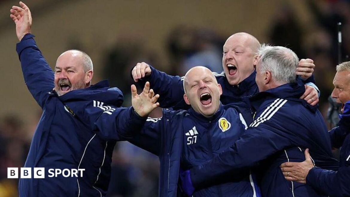 Steve Clarke and backroom staff celebrate