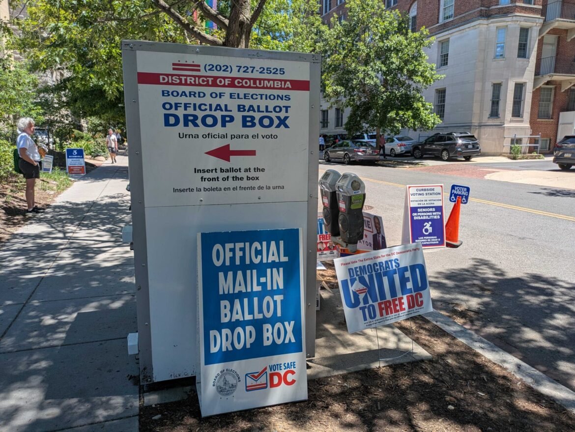 A mail-in ballot dropbox on P Street Northwest in Washington, D.C., on Tuesday, June 16, 2026. (Photo by Ashley Murray/States Newsroom)