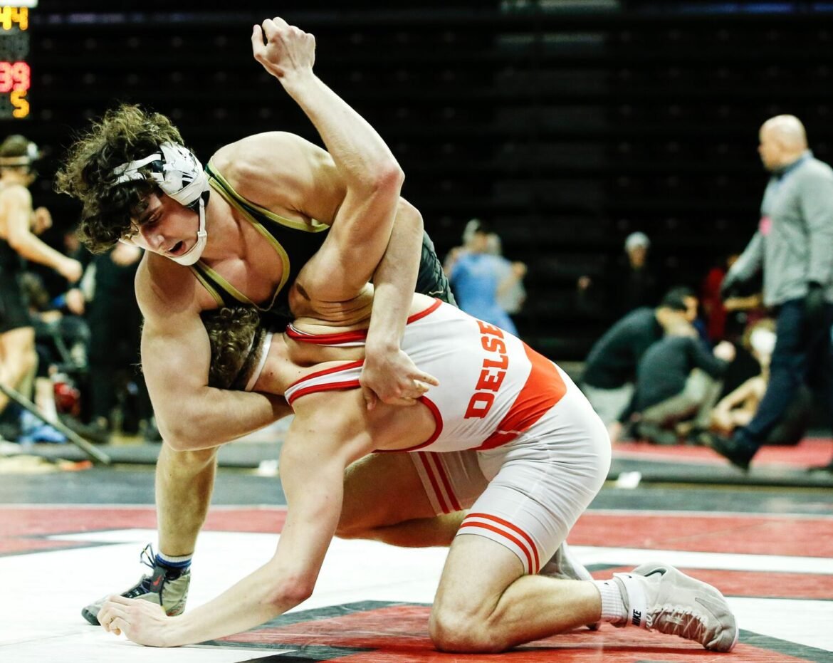 Lucas Sei of Brick Memorial defeats Jordan Polillo of Delsea in the 150 pound final during the NJSIAA Group 3 boys wrestling final between Delsea and Brick Memorial at Jersey Mike’s Arena at Rutgers University  in Piscataway, NJ on 2/22/26.