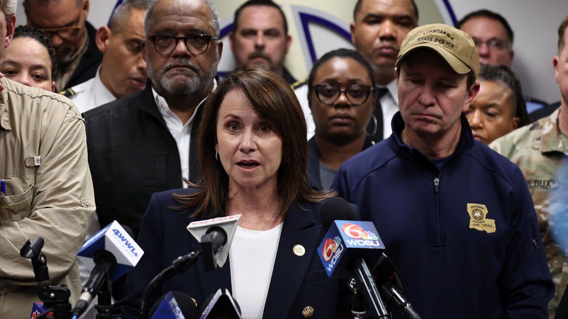 Attorney General of Louisiana Liz Murrill speaks to the media during a press conference on January 1, 2025 in New Orleans, Louisiana. (Chris Graythen/Getty Images)