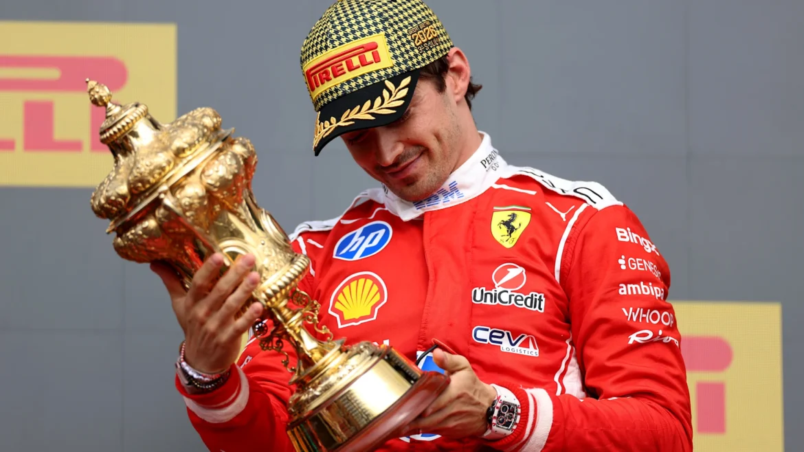 NORTHAMPTON, ENGLAND - JULY 05: Race winner Charles Leclerc of Monaco and Scuderia Ferrari