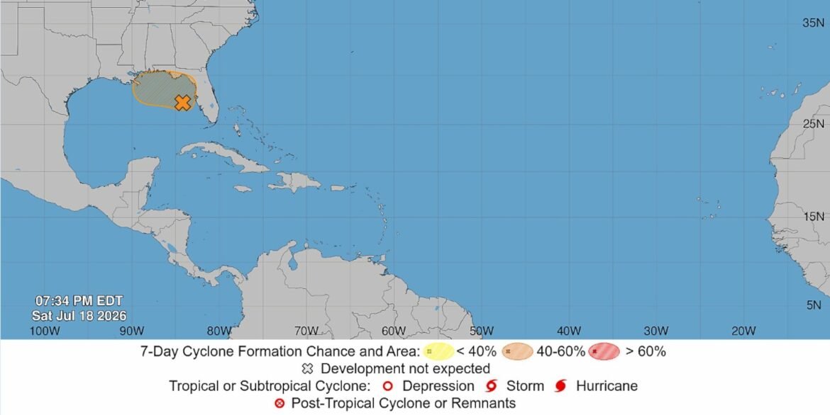 The National Hurricane Center has increased the chances of a tropical disturbance, known as Invest 91-L, developing to 50 percent over the next 7 days. (Photo courtesy of National Hurricane Center)