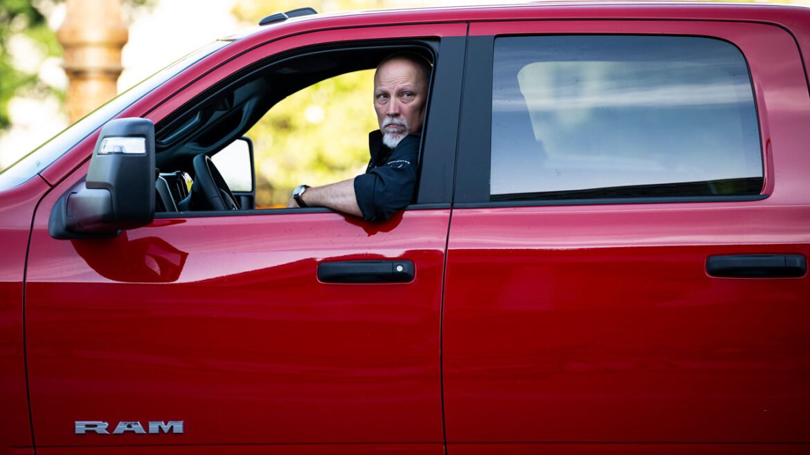 Rep. Chip Roy of Texas arrives in a red pickup truck for votes in the U.S. House.