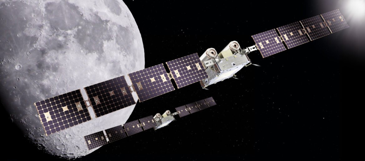Artist rendition of two Capstone 2 in space above the Moon.