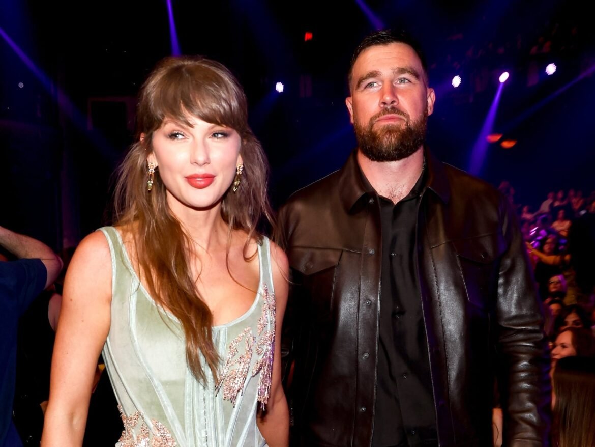 Taylor Swift and Travis Kelce at the 2026 iHeartRadio Music Awards held at Dolby Theatre on March 26, 2026 in Los Angeles, California. (Photo by Christopher Polk/Billboard via Getty Images)