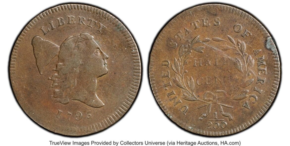 This 1795 American half cent fetched $5,856 at a recent auction.