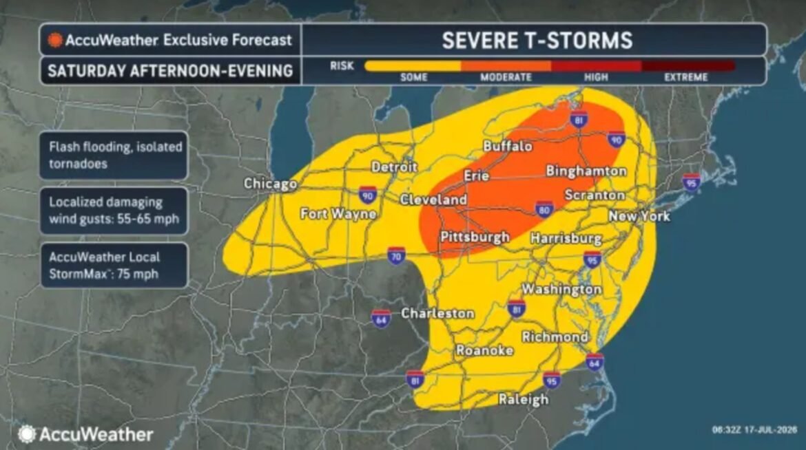 Severe thunderstorms with heavy rain and the potential for flash flooding and tornados are expected on Saturday after another smoky day on Friday for New Jersey.
