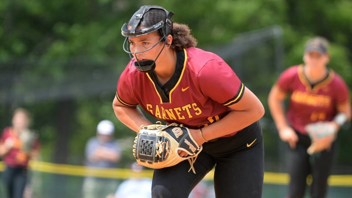 Sophia Bordi (27) of Haddon Heights pitches during the South Jersey Group 2 softball final against Cinnaminson at Haddon Heights High School, Saturday, June 3, 2023