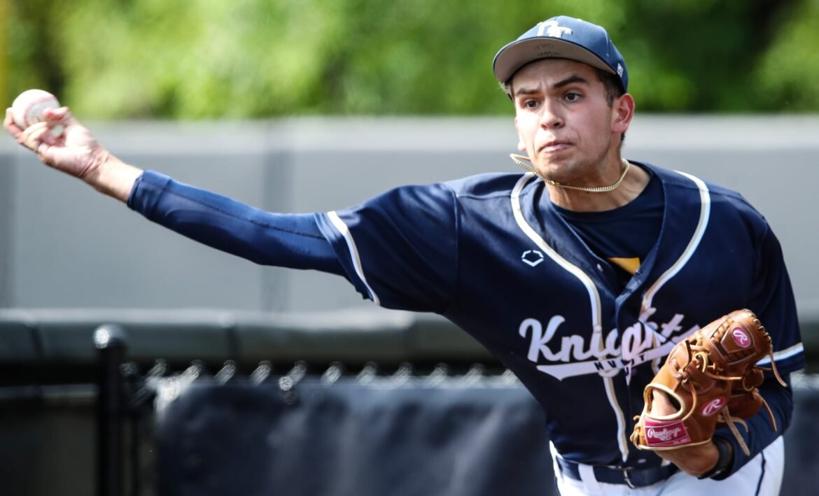 Selden Kolkebeck (25) of Old Tappan pitches during the 2026 NJSIAA Group 3 baseball final between Old Tappan and Brick Memorial at Bainton Field at Rutgers University in Piscataway, NJ on 6/14/26.