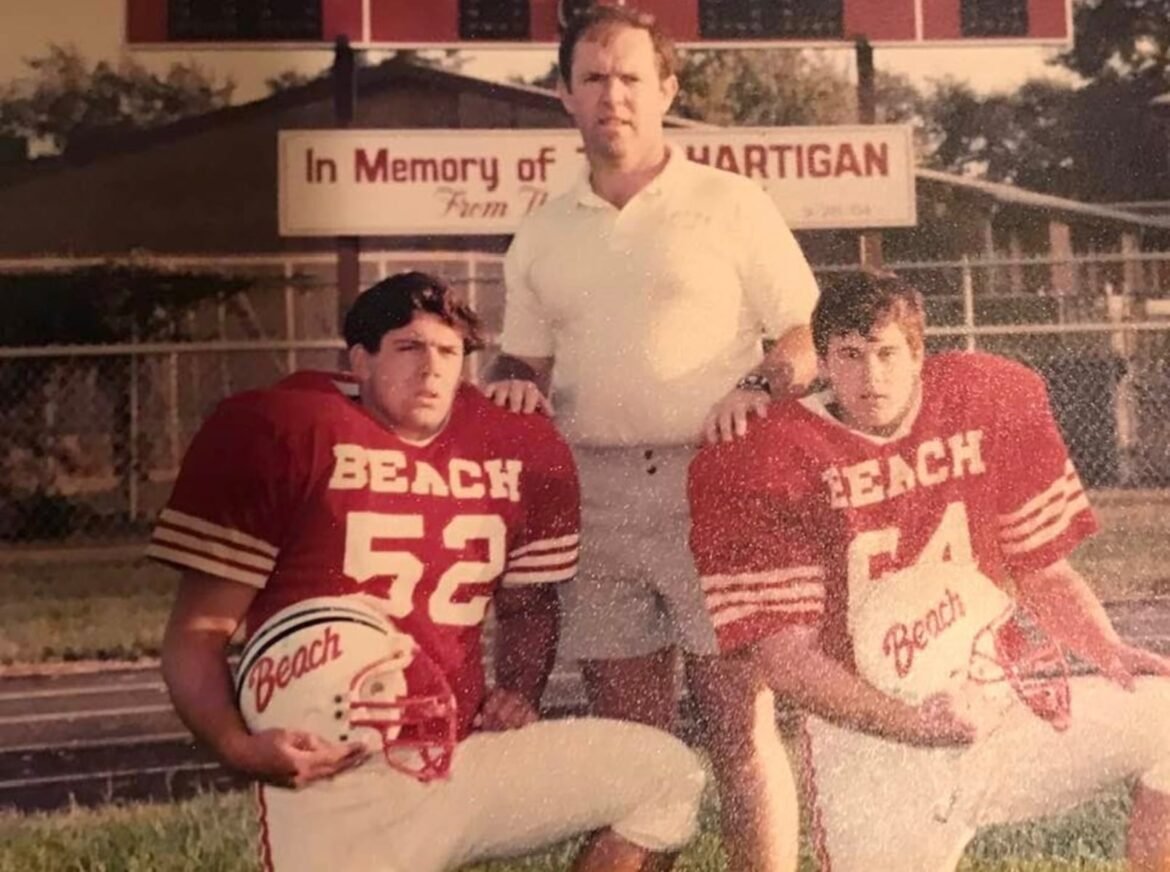 Former Point Pleasant Beach head football coach Bob Grace is flanked by his two sons, Keith (left) and Kyle (right) in 1991.