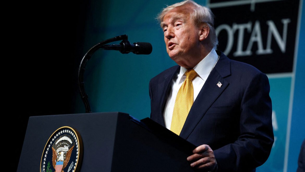 Donald Trump addresses the NATO Summit.