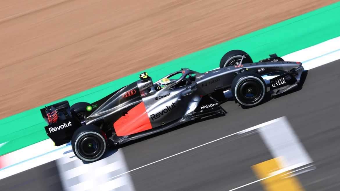 NORTHAMPTON, ENGLAND - JULY 03: Sprint Pole qualifier Lewis Hamilton of Great Britain and Scuderia
