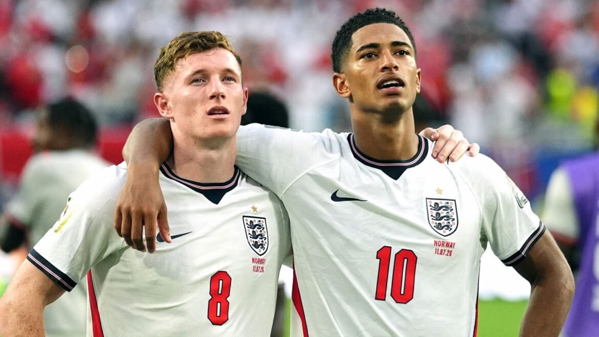 Elliot Anderson and Jude Bellingham after England's World Cup quarter-final win over Norway