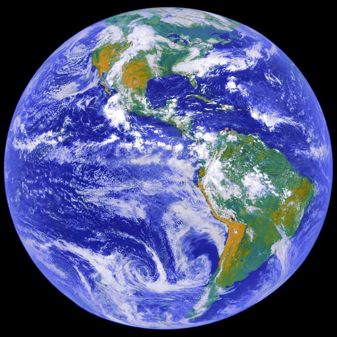 Full-disk image of Earth captured by NOAA's GOES-8 satellite, which operated from 1994 to 2004
