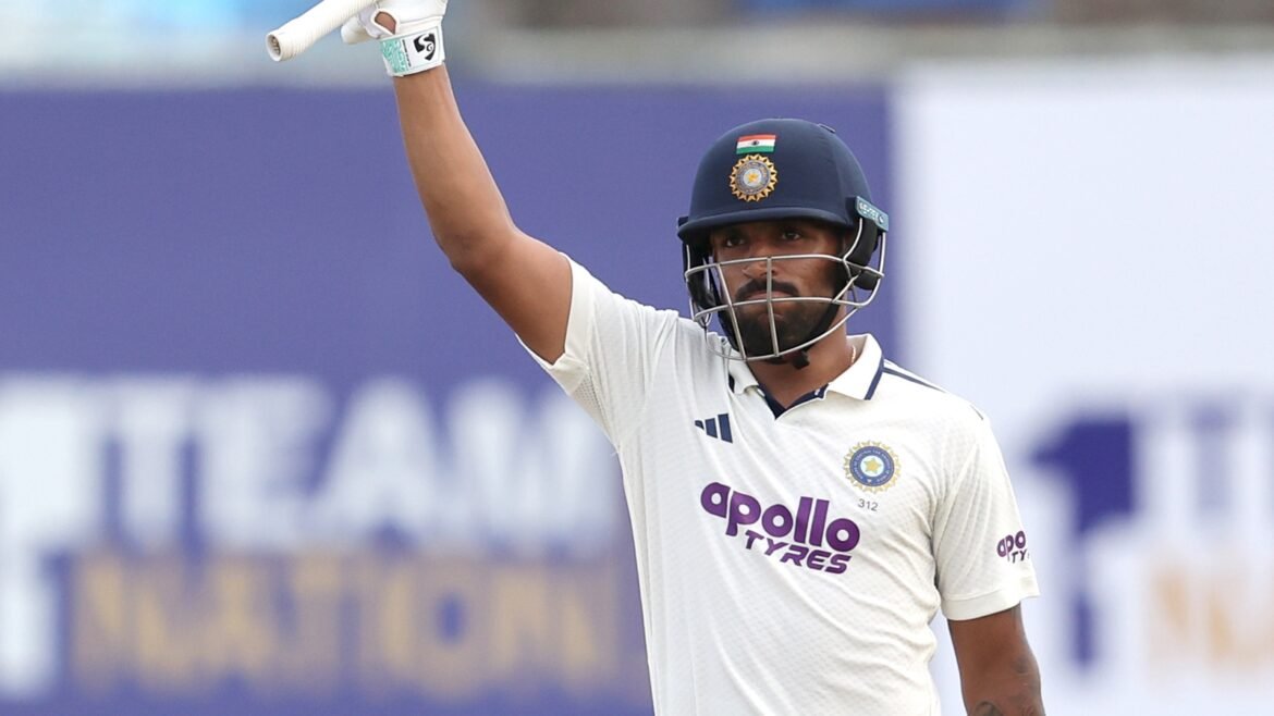 Dhruv Jurel celebrates after scoring his half century on Day 2 of India's first Test vs Sri Lanka. (BCCI/Creimas Photo)