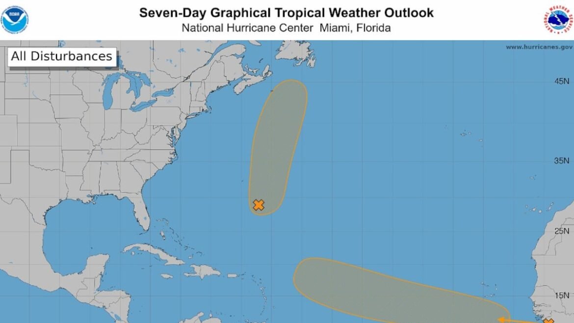 Hurricane center eyeing two spots in the Atlantic. Chances rising for a storm