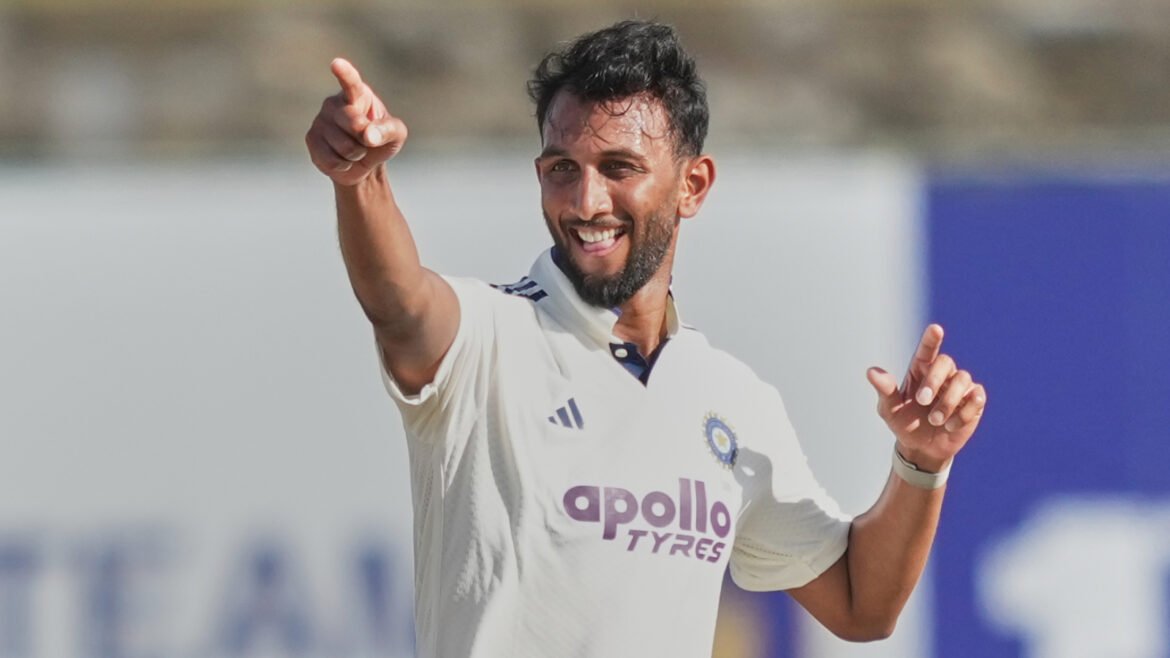 Prasidh Krishna in action during first India vs Sri Lanka Test at Galle. (AP)