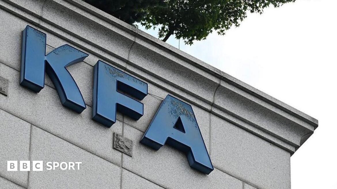 An external shot of the Korean Football Association headquarters in Seoul, featuring the organisation's logo