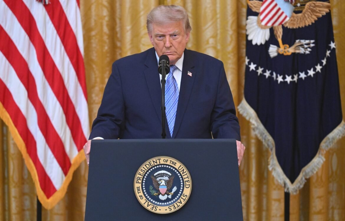 President Donald Trump on Thursday, Aug. 6, 2026 signed two new executive orders on birthright citizenship. In this photo, Trump addresses the nation from the East Room of the White House on July 16, 2026 in Washington, D.C. &nbsp;(Photo by Saul Loeb/Pool - Getty Images)