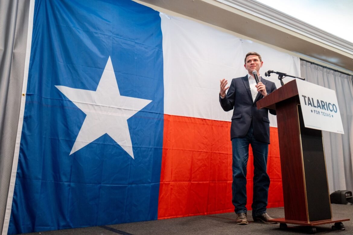 Democratic U.S. Senate candidate James Talarico speaks during a campaign rally in Laredo, Texas, on July 14, 2026. A major elections forecaster moved the Texas Senate race, in which Talarico faces Republican state Attorney General Ken Paxton, as a toss-up, though a Democrat has not won the state since 1994. (Photo by Brandon Bell/Getty Images)
