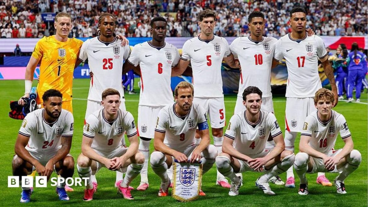 The England team lined-up before the World Cup semi-final against Argentina in July